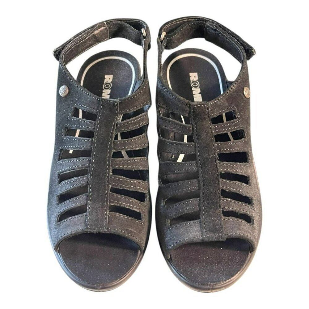 Romika Womens Black Sandals EU 36 Open-Toe Suede Slingback Heeled Comfort Shoes